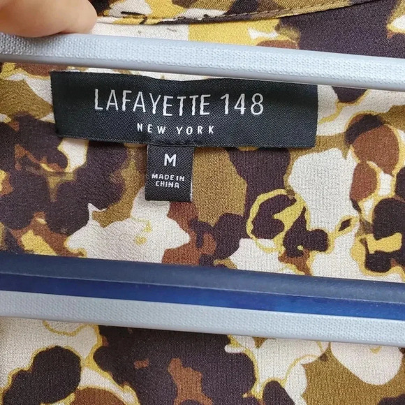 Lafayette 148 New York Zalina Long-Sleeve Earthen Texture Silk Blouse M - Picture 3 of 4